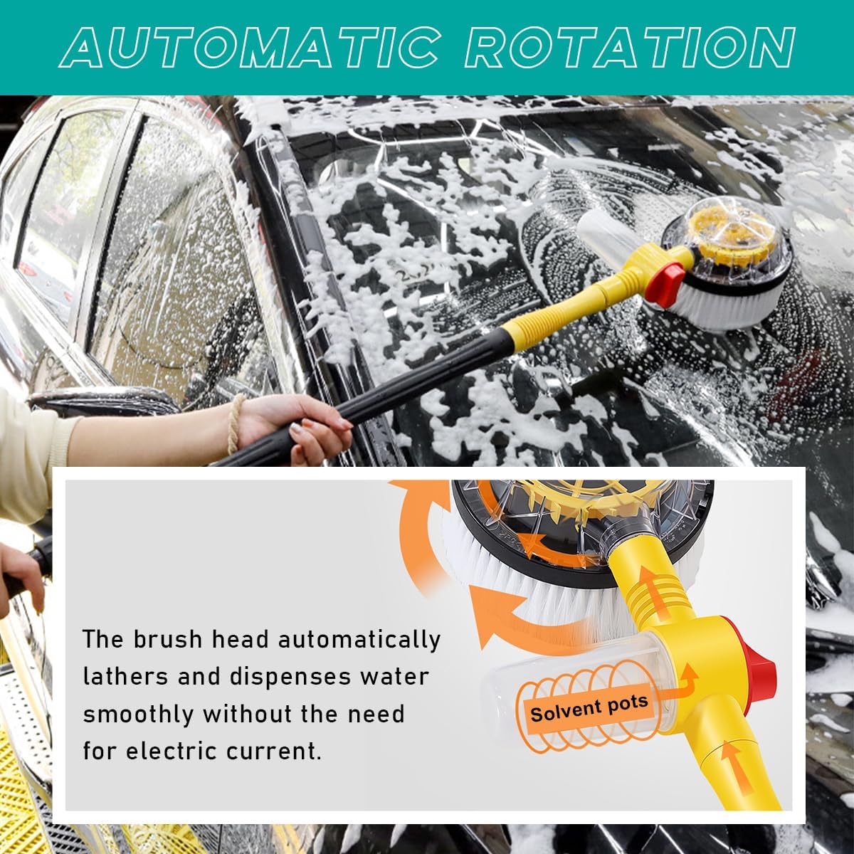 Automatic 360° Rotating Car Wash Cleaning Brush Kit Scratch-Free Cleaning
