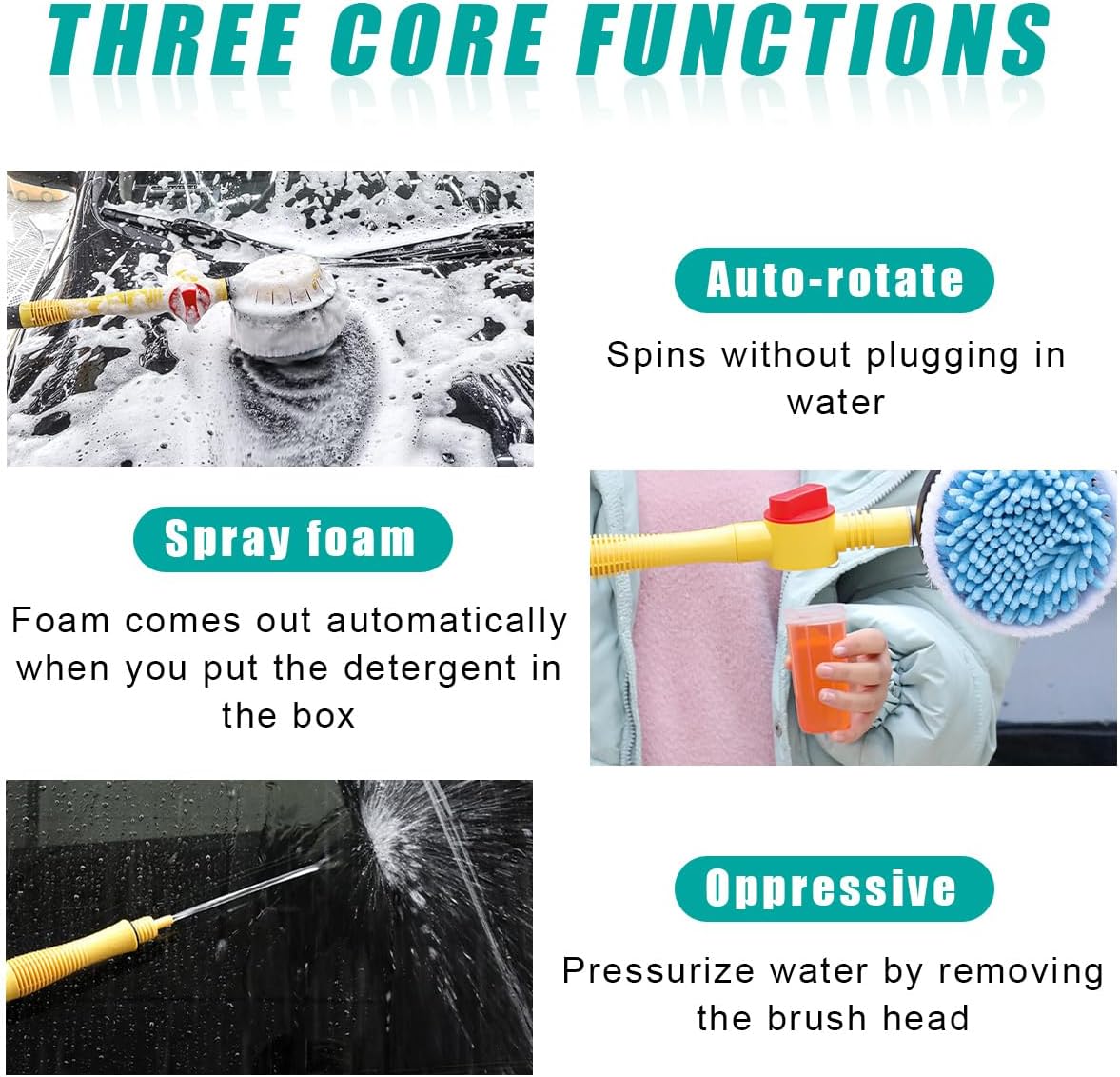 Automatic 360° Rotating Car Wash Cleaning Brush Kit Scratch-Free Cleaning